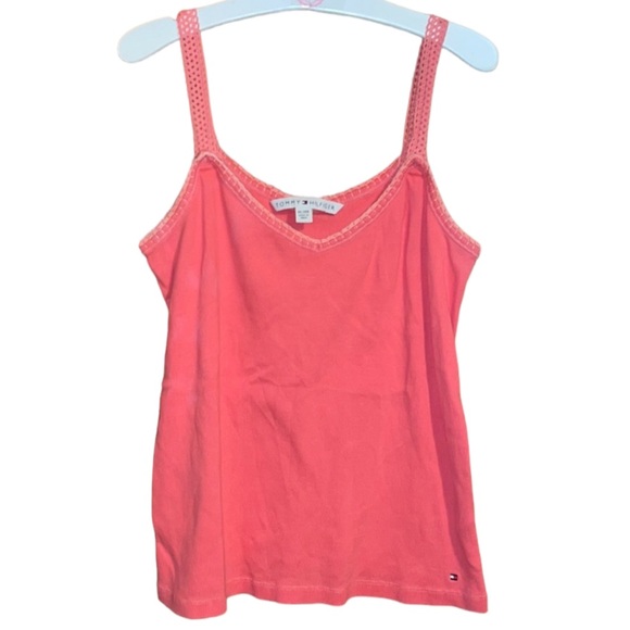 •TOMMY HILFIGER•CORAL RIBBED CROCHET STRAPS NECKLINE TANK TOP BLOUSE SIZE XL EUC - Picture 1 of 7
